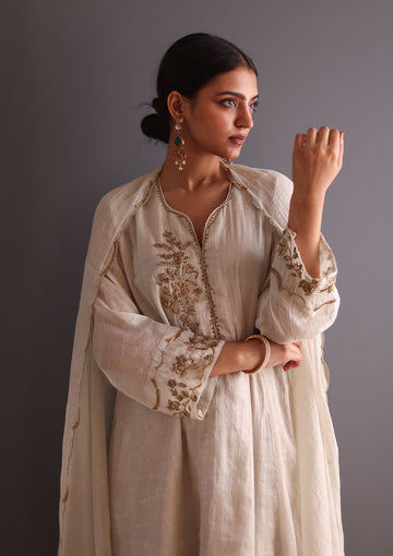 Floral Zardozi Tissue Kurta Set