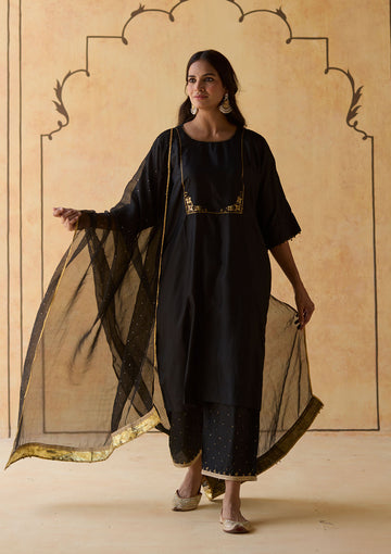 Midnight Black Sequin Embroidered Kurta Set