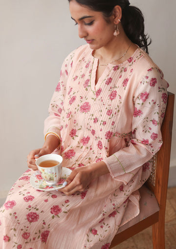 Blush Floral Pintuck Kurta Set