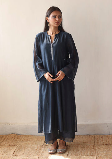 Midnight Blue Beaded Kurta Set
