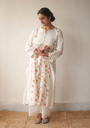 Ivory and Peach Floral Kurta Set