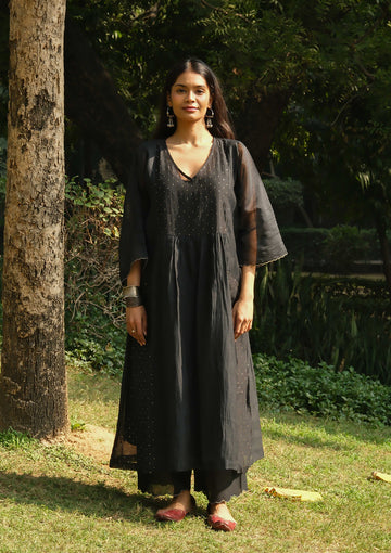 Midnight Black Mukaish Kurta Set