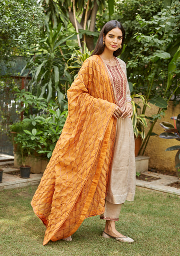 Almond Scarlet Embroidered Kurta Set