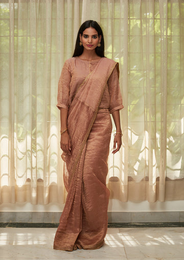 Blush Embroidered Tissue Saree