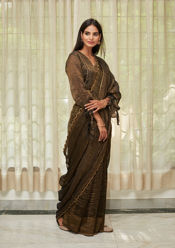 Midnight Black Embroidered Tissue Saree
