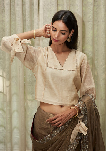 Nude Embroidered Tissue Blouse
