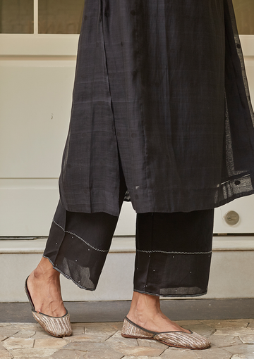 Midnight Black Silver Embroidery Farshi