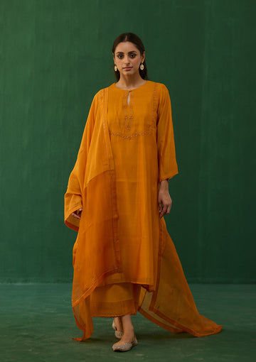 Saffron Beaded Kurta Set