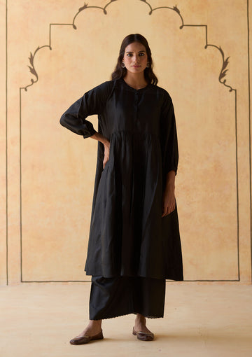 Midnight Black Silk Kurta Set