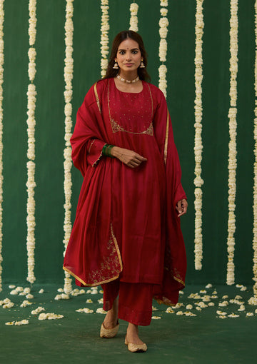 Scarlet Embroidered Yoke Kurta Set