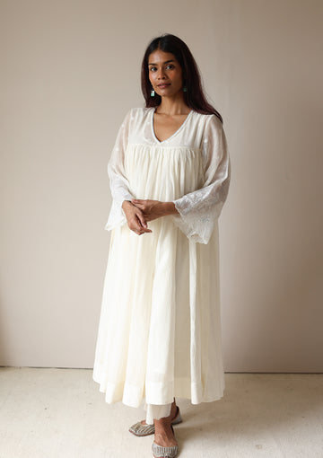 Ivory Cutwork Gathered Kurta Set