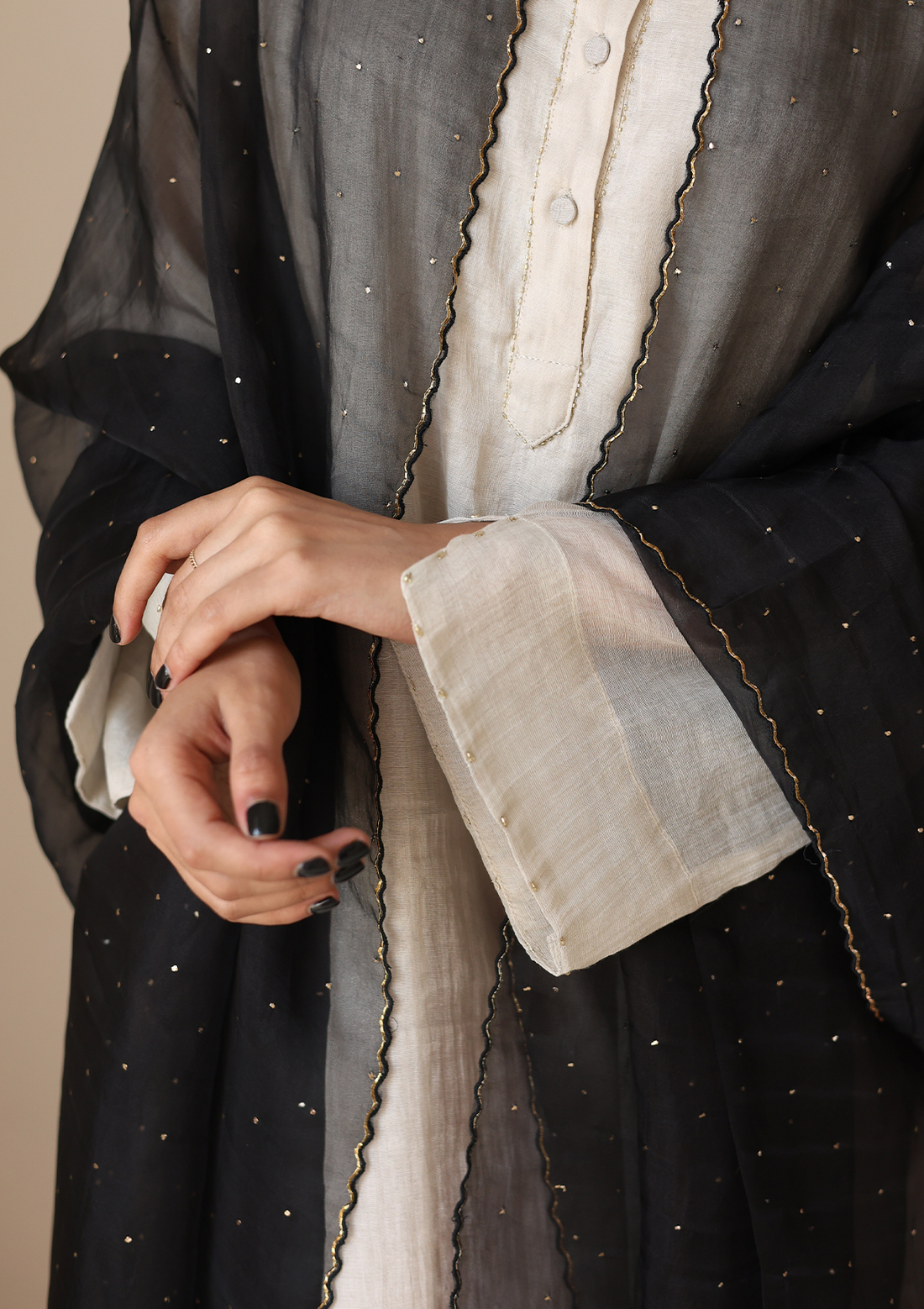 Midnight Black Mukaish Organza Dupatta