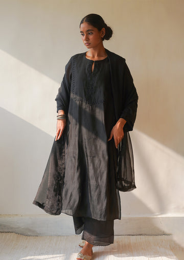 Midnight Black Beaded Kurta Set