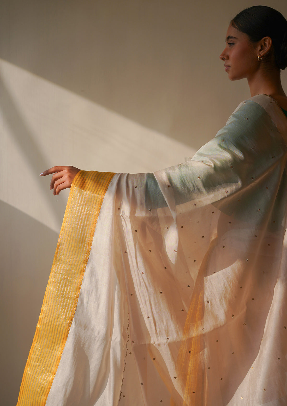Ivory and Canary Colourblock Saree