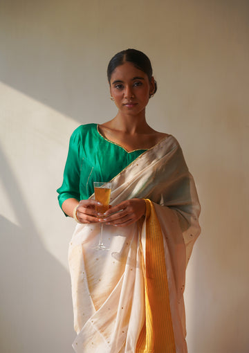 Ivory and Canary Colourblock Saree