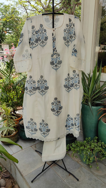 Ivory & Indigo Blockprint Kurta Set