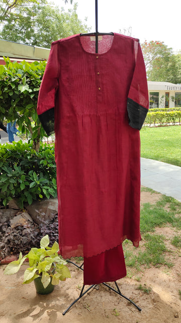 Burgundy Pintuck Kurta Set