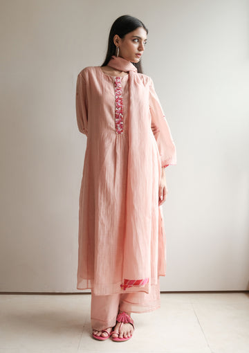 Peach Beaded Kurta Set
