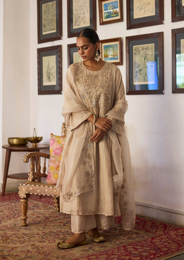 Ivory Embroidered Yoke Kurta Set