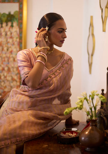 Blush Tissue Striped Saree