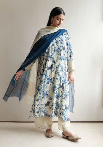 Indigo Floral Pintuck Kurta Set