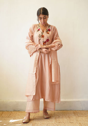 Blush Sequinned Floral Kurta Set