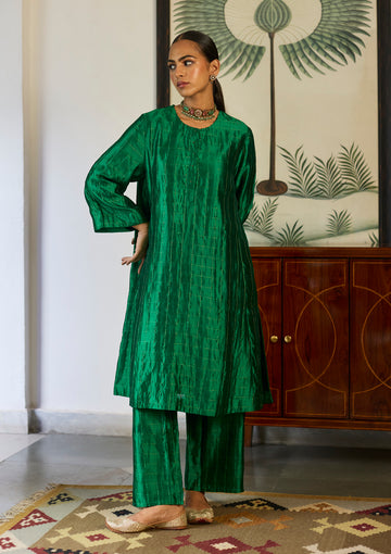 Emerald Zari Checkered Kurta Set