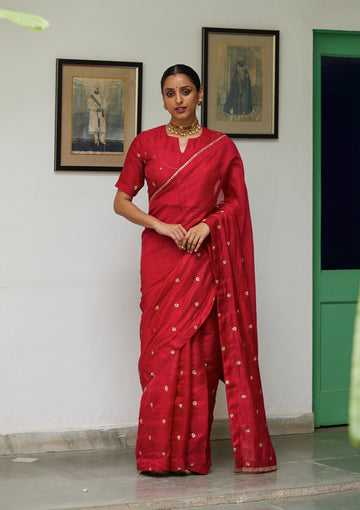 Scarlet Zardozi Embroidered Saree