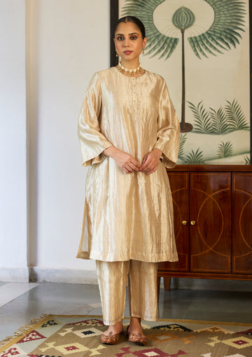 Ivory Zari Checkered Kurta Set
