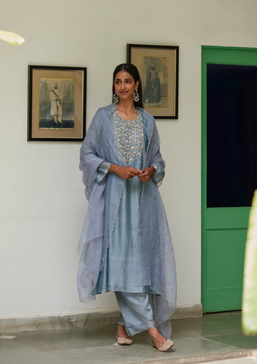 Powder Blue Dabka Embroidered Kurta Set