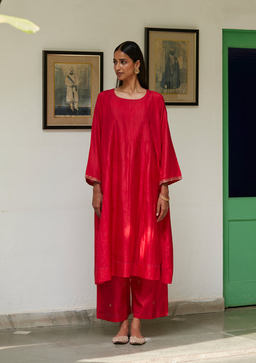 Scarlet Festive Silk Kurta Set