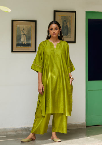 Leaf Green Silk Kurta Set