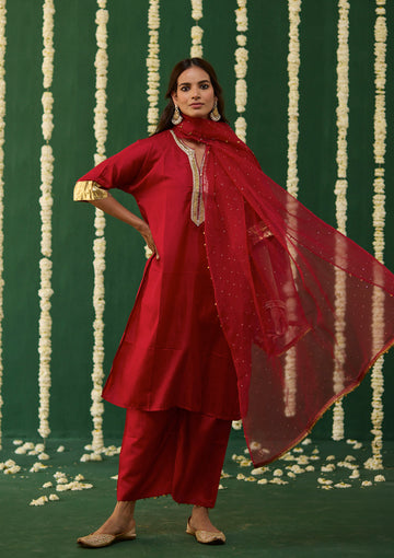 Scarlet Gota Kurta Set