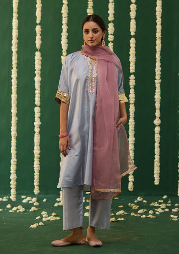 Powder Blue Gota Kurta Set