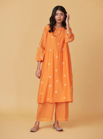 Saffron Tie and Dye Kurta Set
