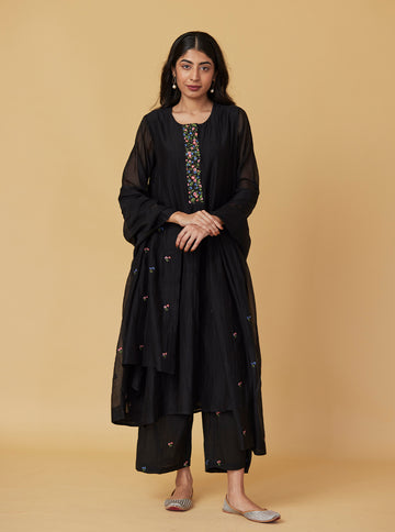 Midnight Black Embroidered Kurta Set