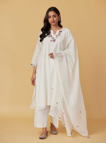 Ivory Floral Embroidered Kurta Set