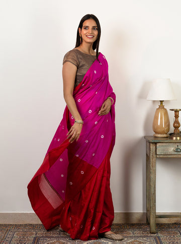 Tie Dye Fuchsia and Scarlet Panelled Saree