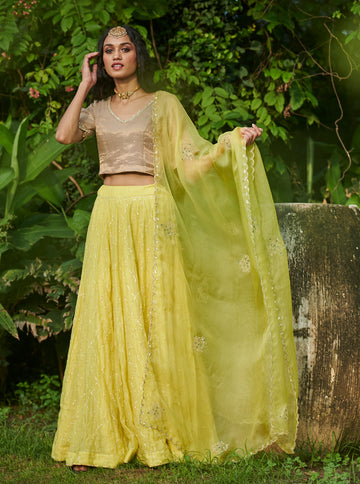 Embroidered Canary Yellow Lehenga Set