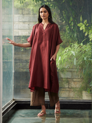 Burgundy Flowy Silk Kurta Set