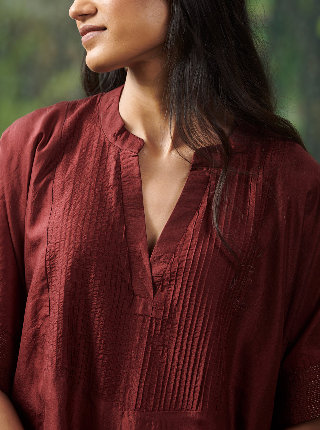 Burgundy Flowy Silk Kurta Set