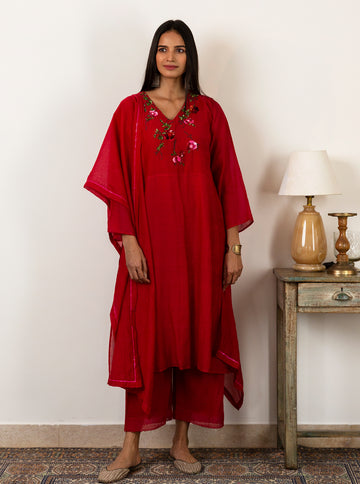 Scarlet Sequinned Floral Kurta Set