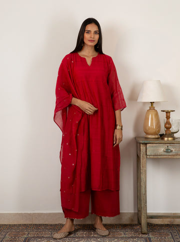 Scarlet Woven Dots Kurta Set