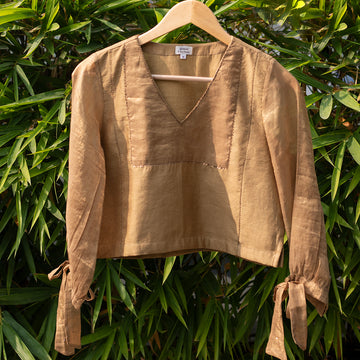 Beige Embroidered Tissue Blouse