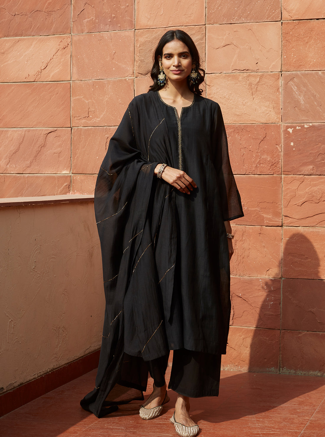Black Classic Embroidered Kurta Set