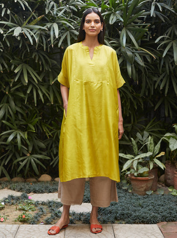Canary Yellow Flowy Silk Kurta Set