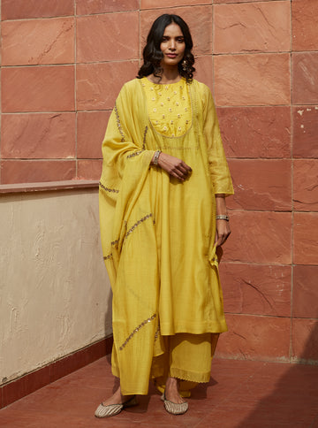 Canary Yellow Zardozi Embroidered Kurta Set