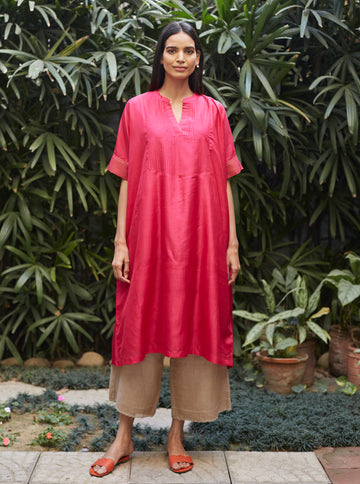 Fuchsia Flowy Silk Kurta Set