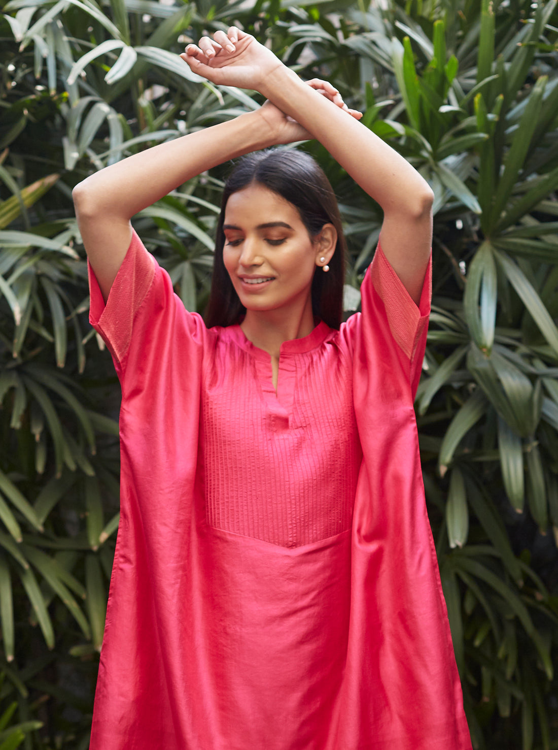 Fuchsia Flowy Silk Kurta Set
