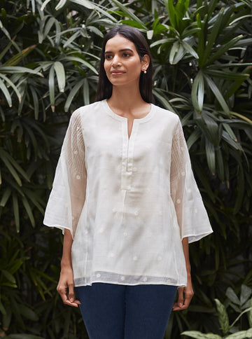 Ivory Woven Dots Kurti
